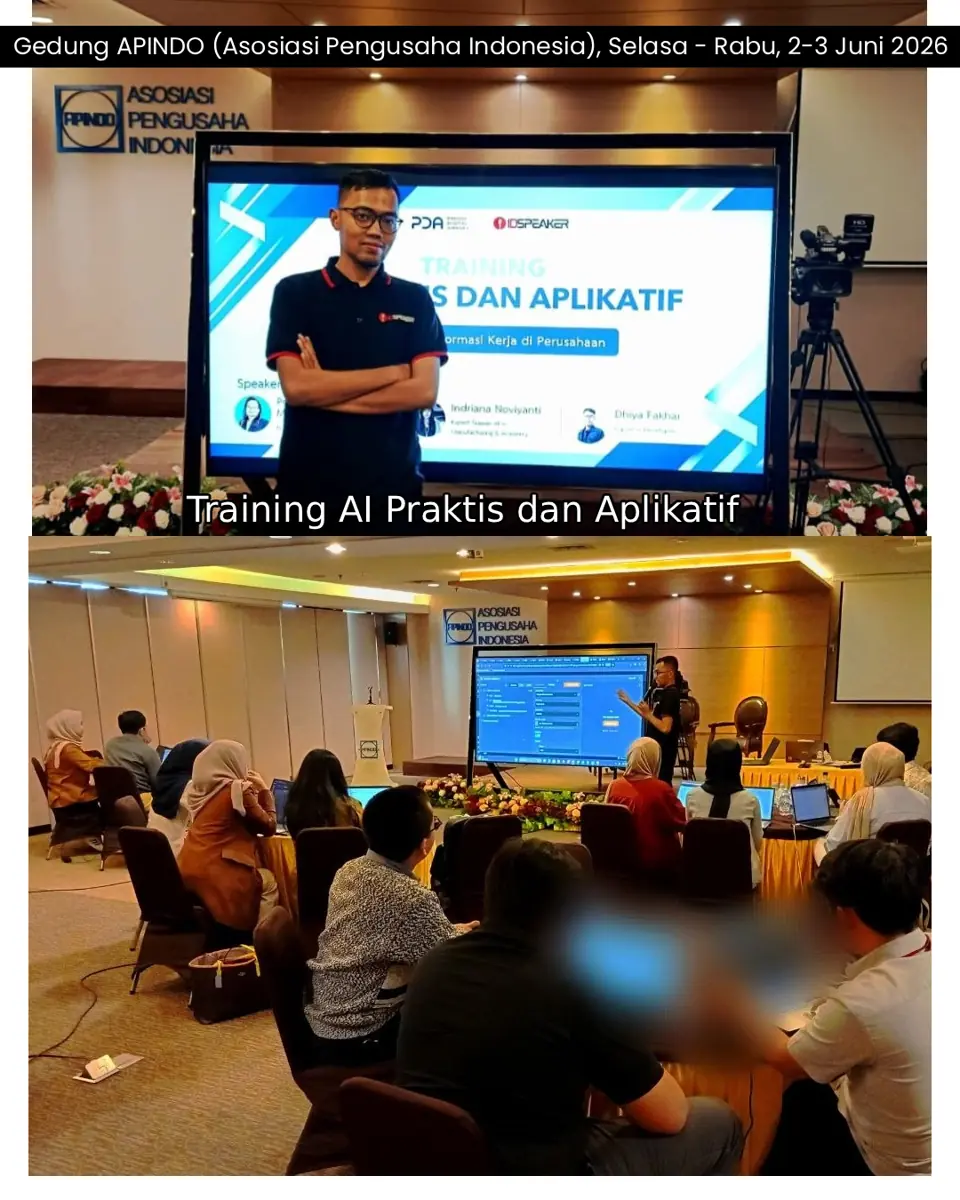 Dhiya di depan layar Training AI Praktis dan Aplikatif